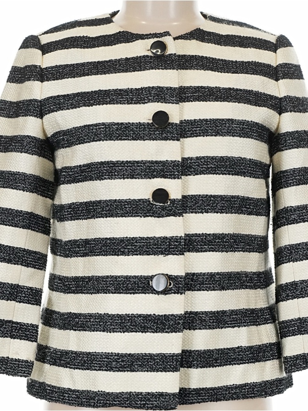 Striped Black and Cream ivory Talbots Women’s Button Jacket French